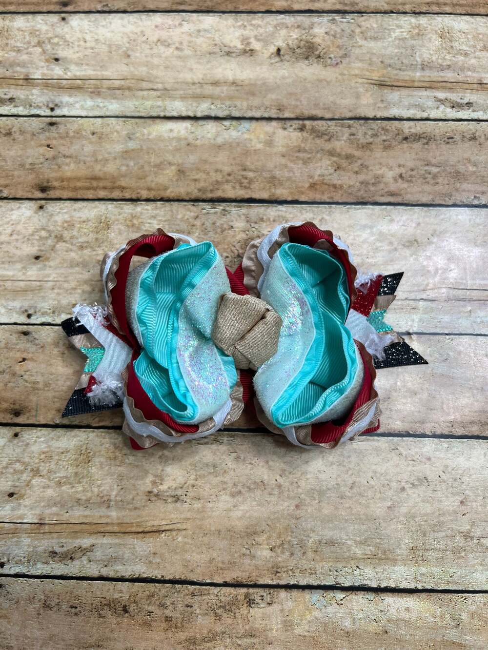 Lilly Reese Bowtique 4" Red Blue Glitter Ribbon Christmas Bow